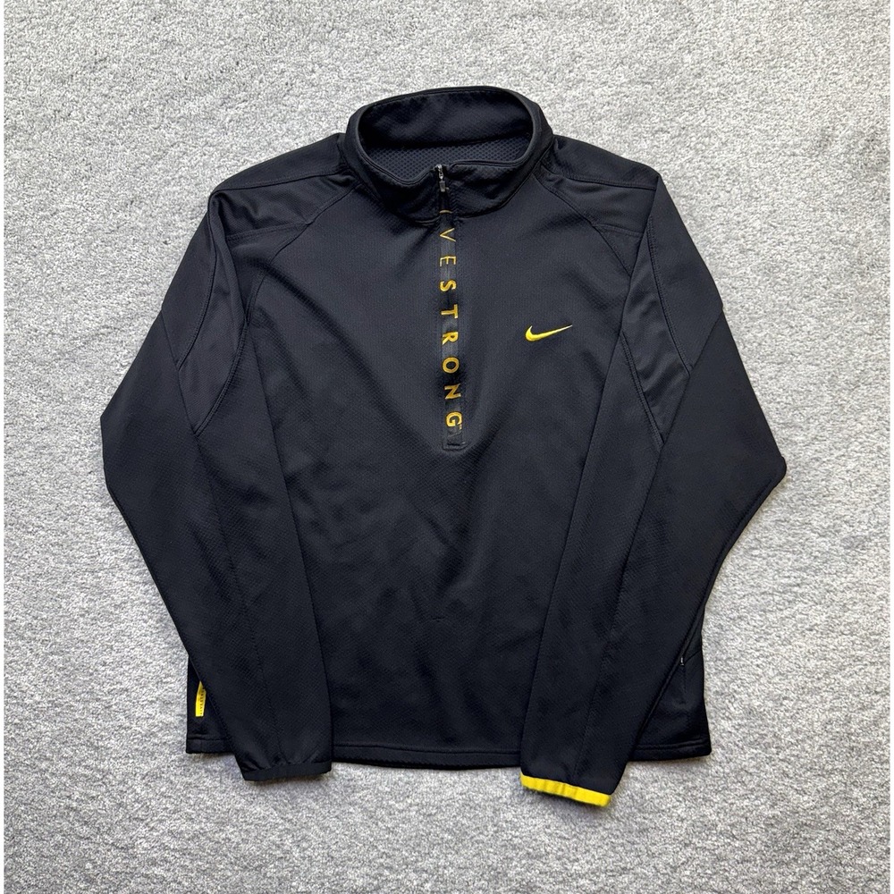 Y2K Nike Livestrong 1/4 Zip Pullover Jacket Mens XL Black Yellow Athletic Gym